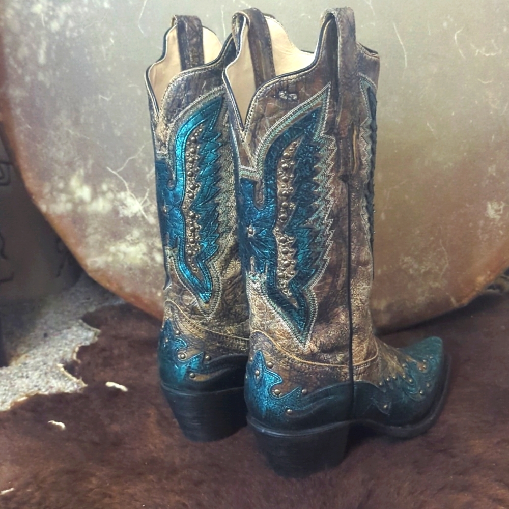 CORRAL R1232 distressed brown & turquoise studded Thunderbird cowgirl boots 6.5 - Picture 5 of 16
